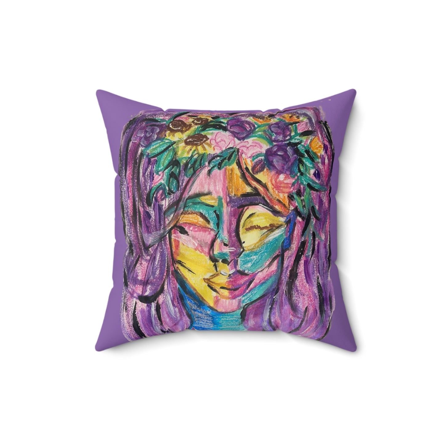 Vibrant Faux Suede Pillow - Floral Artwork, Cozy Home Decor, Gift for Her, Bohemian Style, Couch Cushion