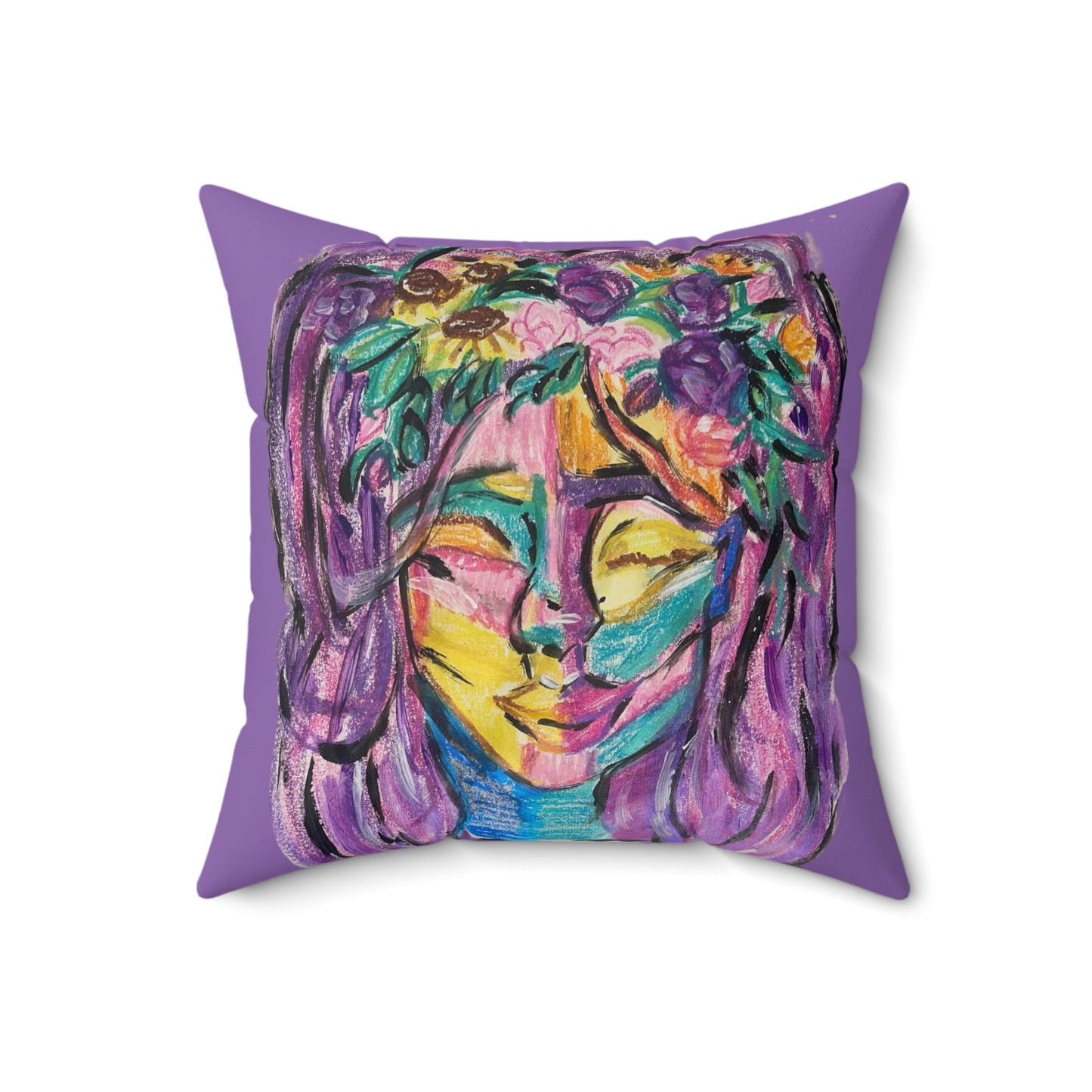 Vibrant Faux Suede Pillow - Floral Artwork, Cozy Home Decor, Gift for Her, Bohemian Style, Couch Cushion