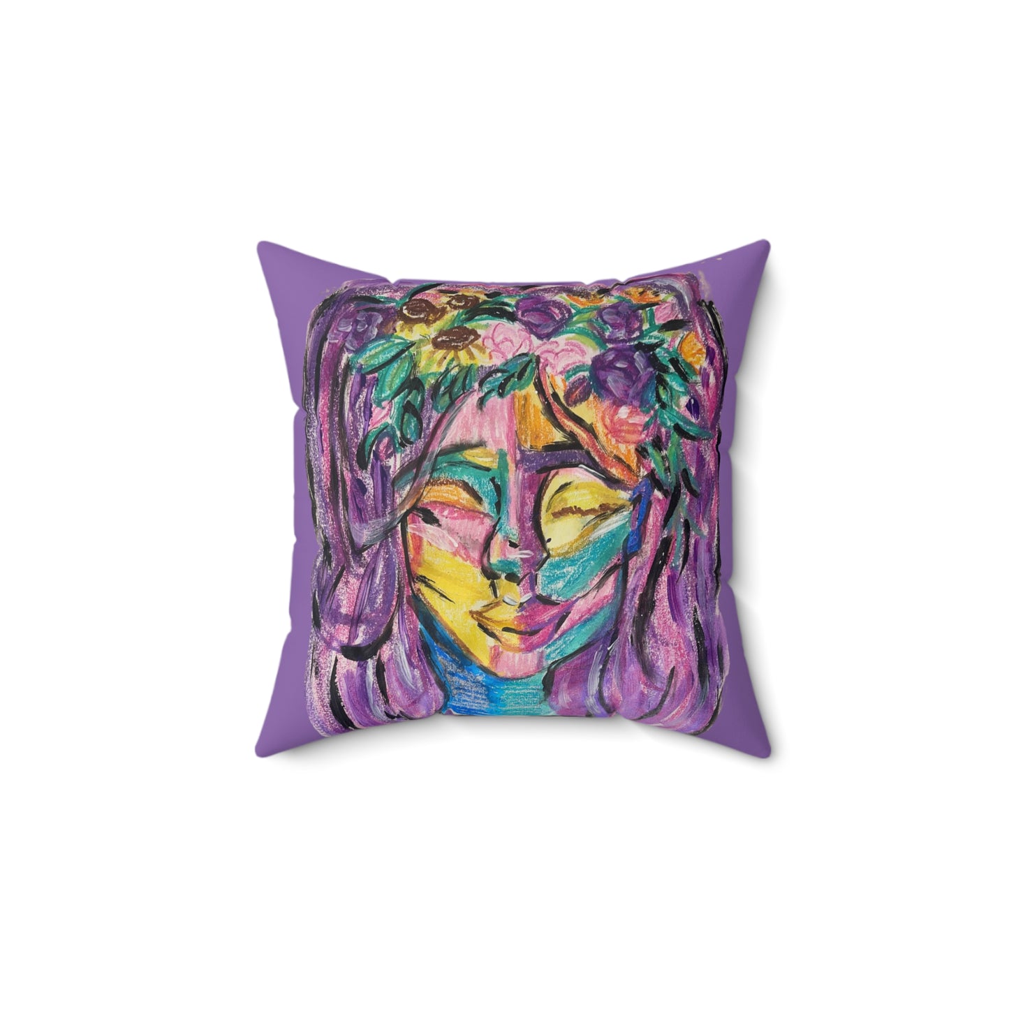 Vibrant Faux Suede Pillow - Floral Artwork, Cozy Home Decor, Gift for Her, Bohemian Style, Couch Cushion